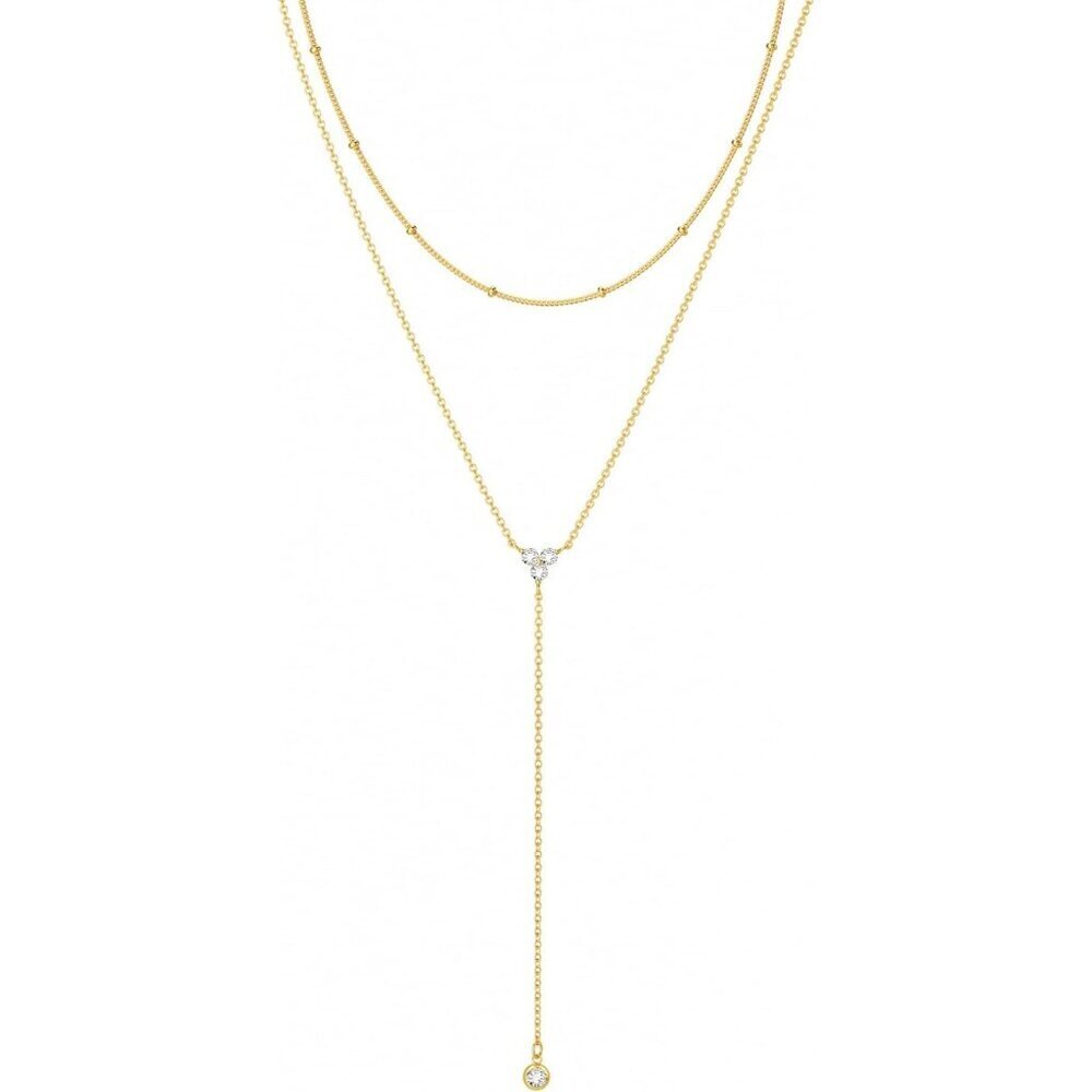 Women's Gold Dainty Long Y-Shaped Pendant Layered Cz Beaded Chain Drop Necklace